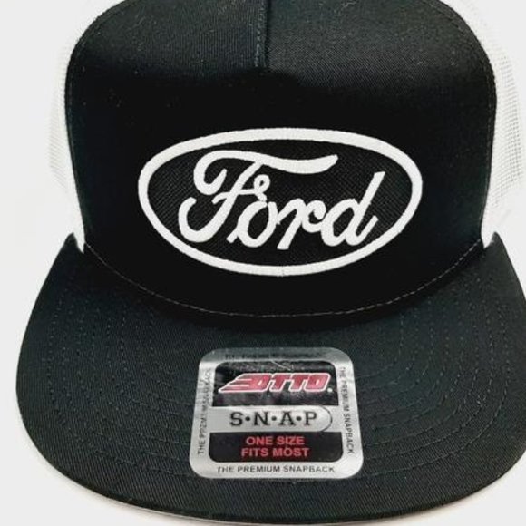 Retro Black Oval Ford Embroidered Patch Flat Bill Cap Hat Black Snapback Trucker main image 3